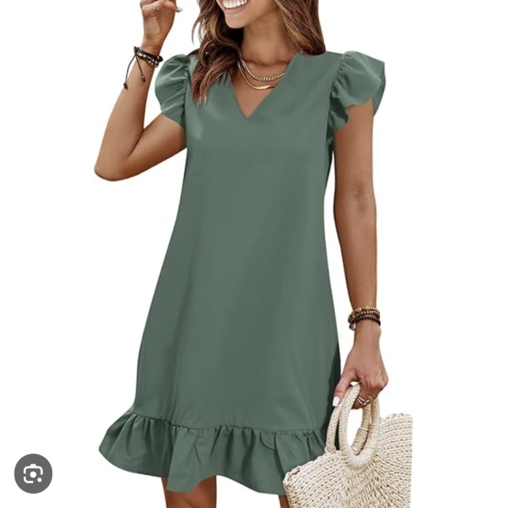 Green Ruffle Sleeve Dress